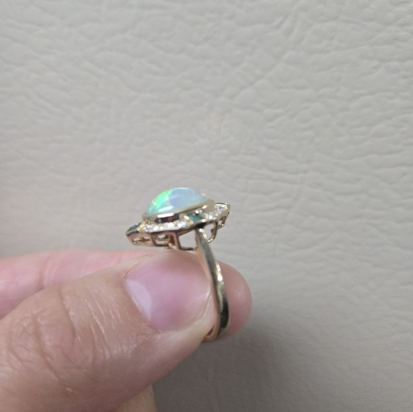 Opal,Emerald, 1/5 ct. tw. Diamond Ring in 10K Ring - Picture 11 of 16